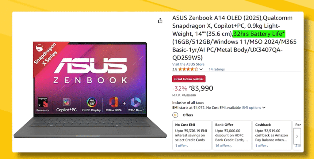 Asus Zenbook A14, Asus Zenbook A14 review, Asus Zenbook A14 price