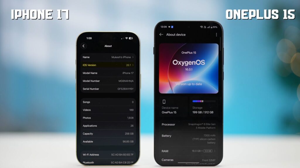 Comparison of iPhone 11 and OnePlus 15