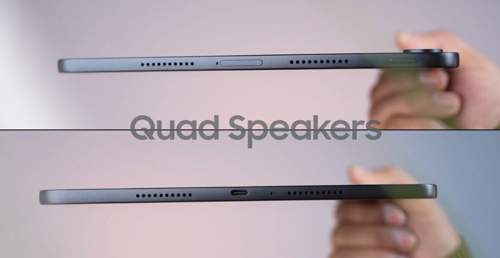 Tablet showcasing quad speakers design